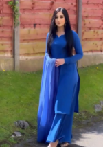 Royal Blue Ethnic Suit with Flared Bottom and Dupatta - Image 3