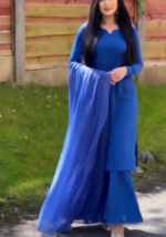 Royal Blue Ethnic Suit with Flared Bottom and Dupatta - Image 7