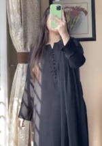 Mystic Charm : Black Pakistani Kurta pent set with chiffon Dupatta - Image 5