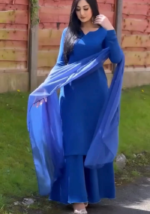 Royal Blue Ethnic Suit with Flared Bottom and Dupatta - Image 6