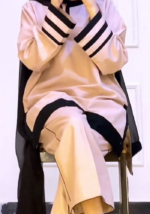 Black Stripe: Elegant cream short Kurta Pant and Dupatta Set - Image 4