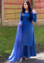 Royal Blue Ethnic Suit with Flared Bottom and Dupatta - Image 5