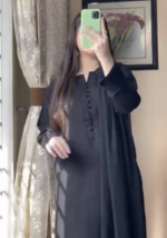 Mystic Charm : Black Pakistani Kurta pent set with chiffon Dupatta - Image 8