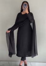 Elegant Black Straight Georgette Set - Image 2