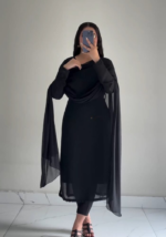 Elegant Black Straight Georgette Set