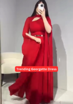 Georgette Gown with Cape Sleeves and Gold Belt - Image 4