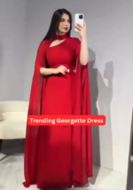 Georgette Gown with Cape Sleeves and Gold Belt