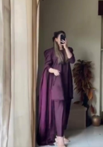 Wine Charm: Stylish Kurta, Pant, and Dupatta Set