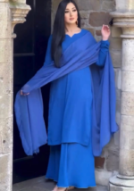 Royal Blue Ethnic Suit with Flared Bottom and Dupatta
