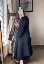 Mystic Charm : Black Pakistani Kurta pent set with chiffon Dupatta - Image 2