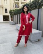 Red Sequence Kurta Pant Dupatta Set