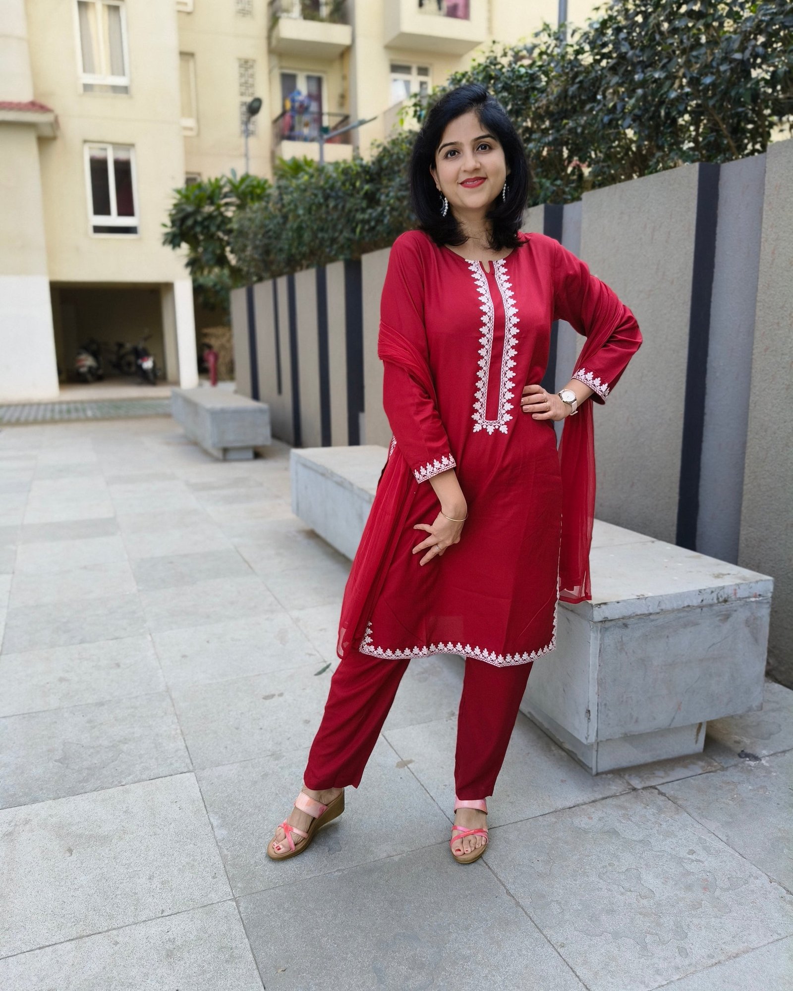 IMG20250223143203 Red Sequence Kurta Pant Dupatta Set - Image 1