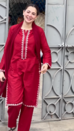 Red Sequence Kurta Pant Dupatta Set - Image 2