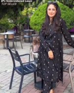 Black Embroidered Kurta Pant Set with Chinese Collar and Full Sleeves - Image 5