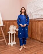Indigo White Embroidered kurta Pant Set