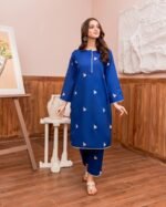 Indigo White Embroidered kurta Pant Set - Image 3